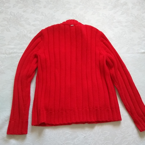 St John wool aran cable knit red cardigan - Picture 8 of 10